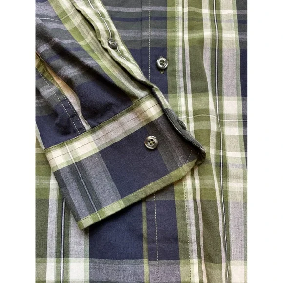 Beverly Hills Polo Club Plaid Button Down Shirt XL Green Navy Long Sleeve - Picture 3 of 11
